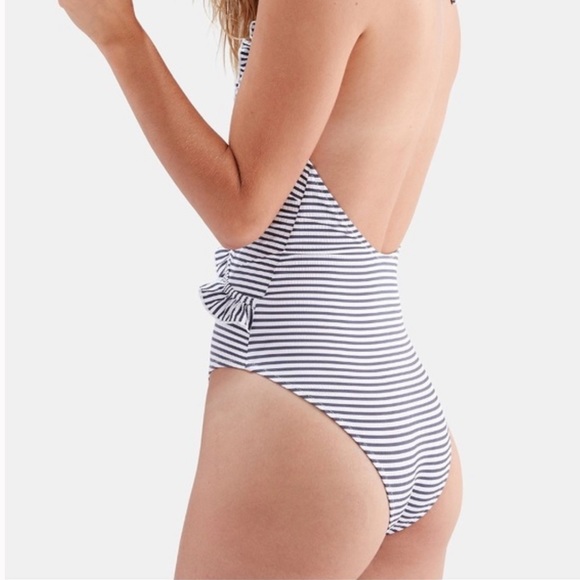 Solid & Striped The Nadine Ruffle Halter Tie One Piece Swimsuit - blue - Picture 4 of 9